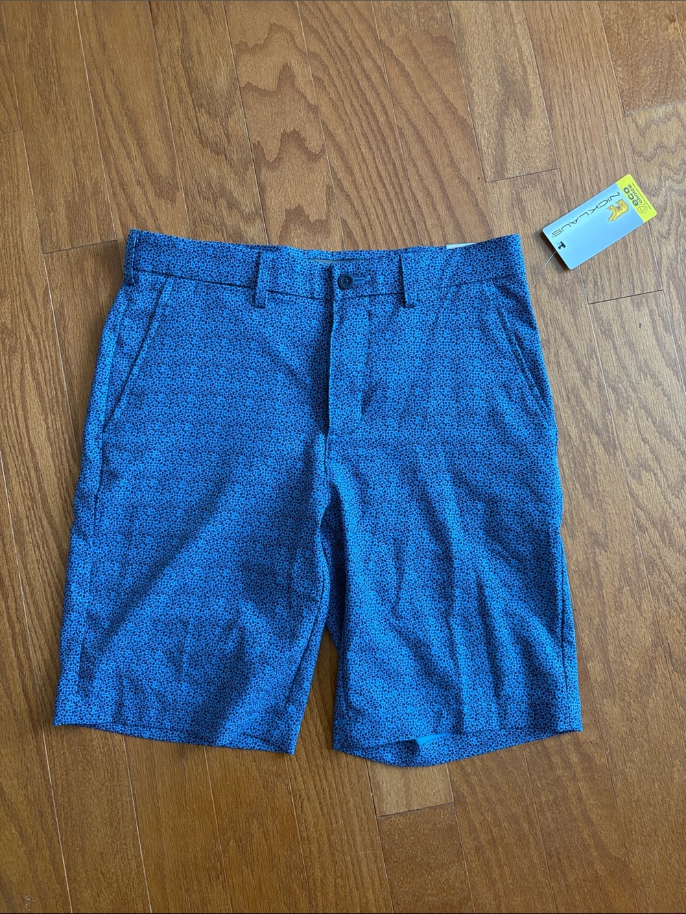 Men's Blue Micro-Print Flat Front Golf Shorts